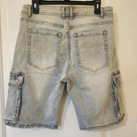 Share Women’s Y2K High Rise Cargo Denim Shorts Size L Utility Style Summer Casua - Picture 10 of 11